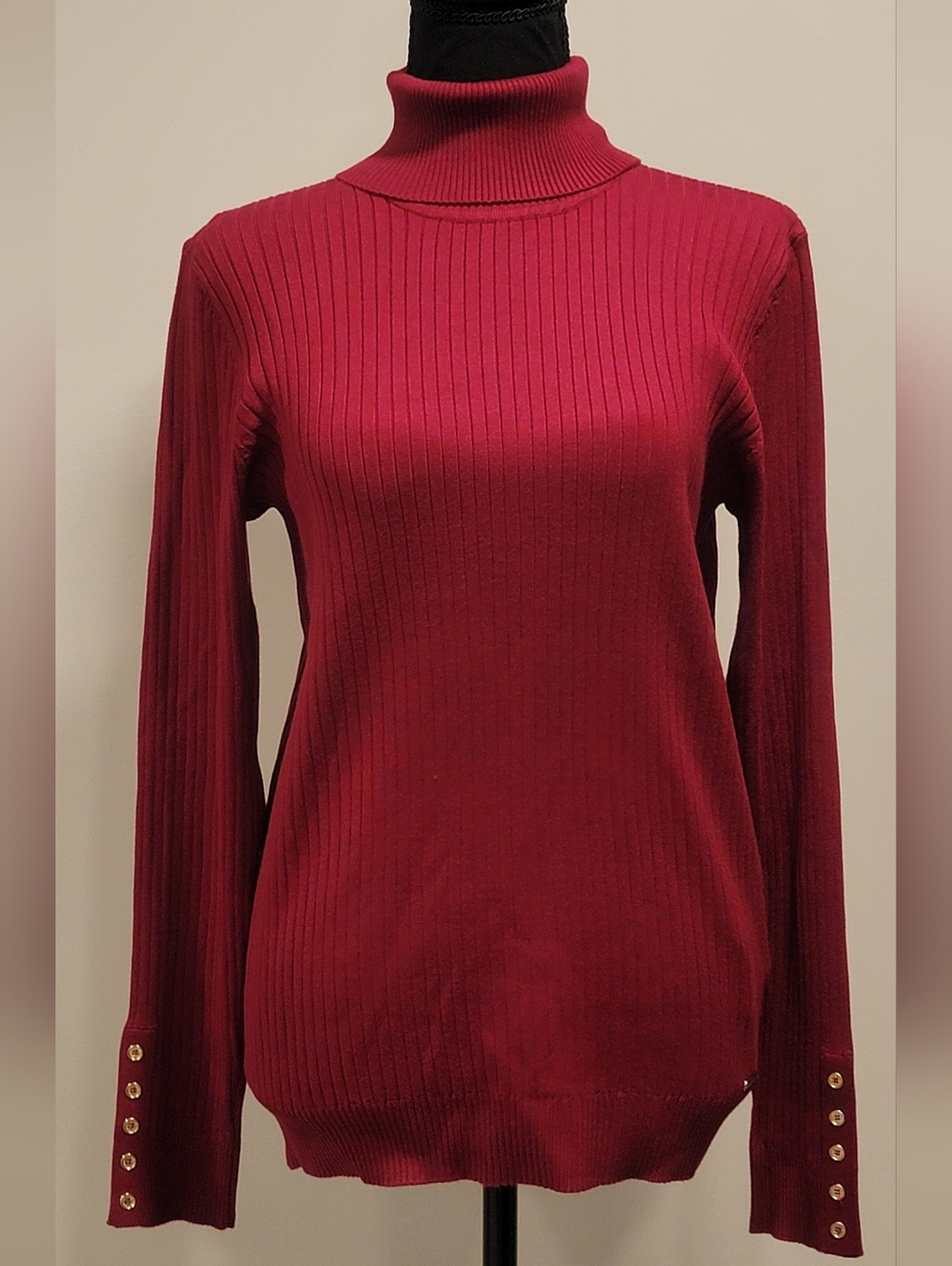 Calvin Klein Ribbed Turtleneck Sweater in Red